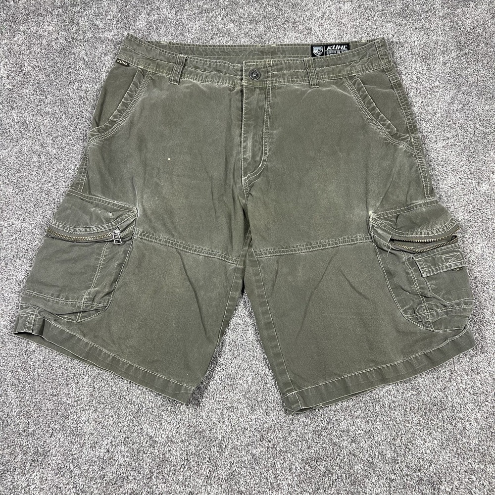 Kuhl Mens Outdoor Hiking Cargo Shorts 34 Cotton Nylon Green Climbing Gorpcore